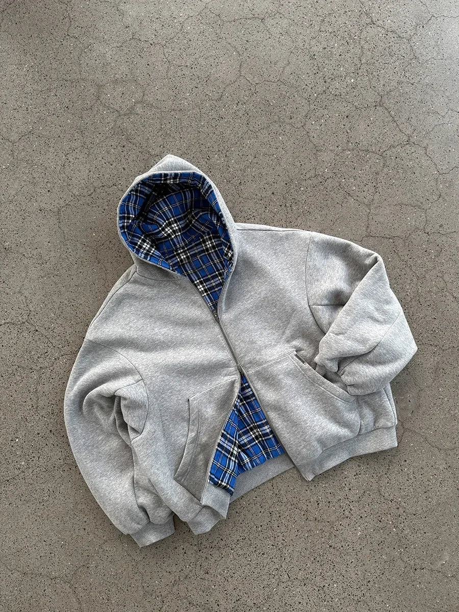 Reversible Oversized Plaid-Lined Hoodie