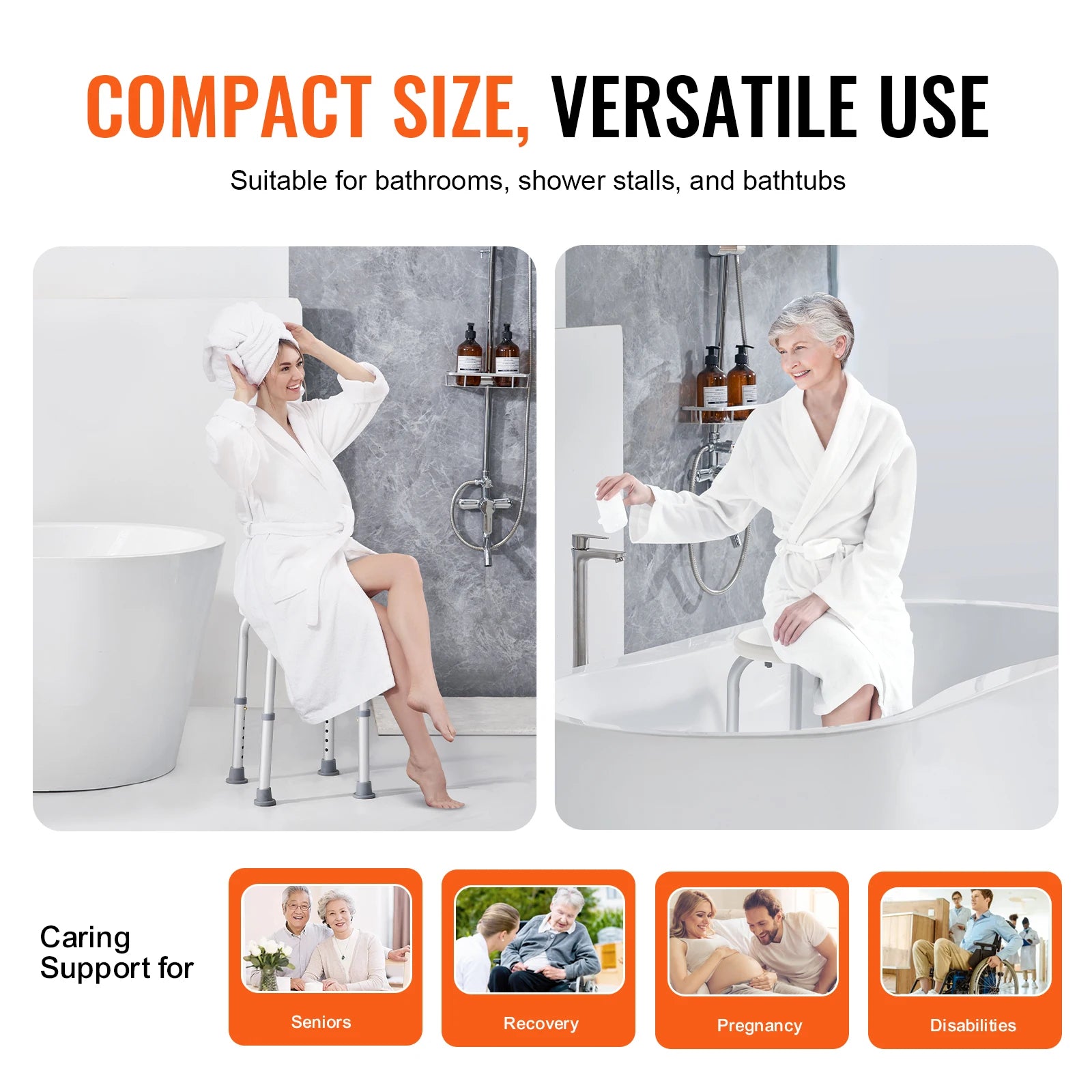 SucceBuy Shower Chair for Inside Shower Adjustable Height Shower Stool Non-Slip Bench Bathtub Seat  for Elderly Disabled Adults