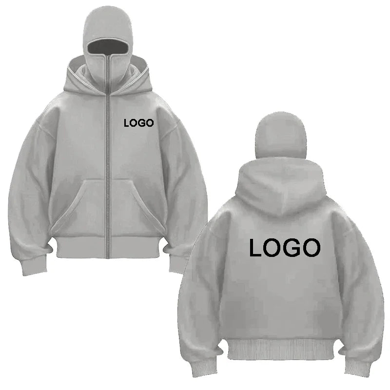 Customized Double-hooded Zipper Hoodies Men Personality Printed Long Sleeve Zip Up Sweatshirts Women Ninja Mask Pullovers Jacket