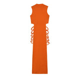 Sleeveless Turtleneck Bandage Slit Dress
