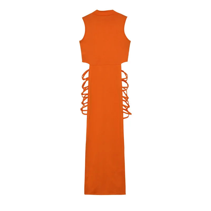 Sleeveless Turtleneck Bandage Slit Dress