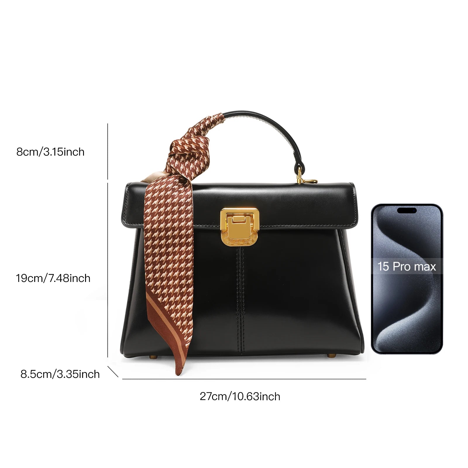 ITAMOOD Genuine Leather Handbag with Scarf | Luxury Designer Trendy Shoulder Bag Solid Color Commuting Bag | bags for women gift