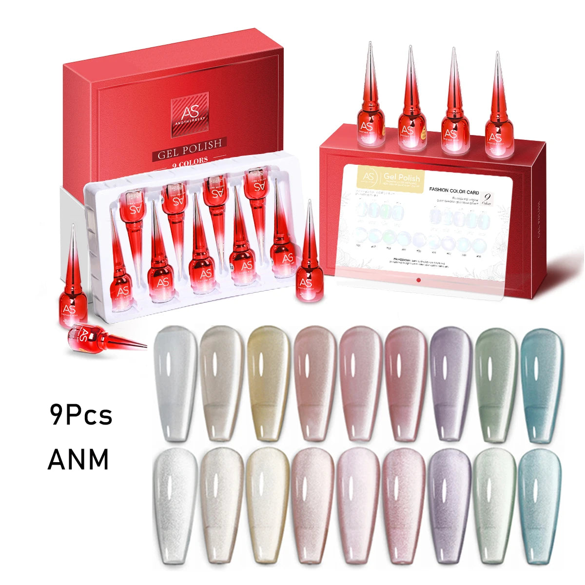 AS 9 Colors Magnetic Cat Eye Gel Nail Polish Set Jelly Pink UV LED Soak Off Gel Varnish Crystal Red Cat Gel Lacquer With Display