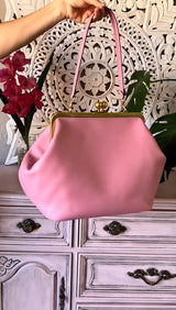 LOST IN VINTAGE Artificial Leather Soild Bag Large Balls Kiss-lock Large Big Clutch Handbag Proudly Carried In Hand 35x30x20cm