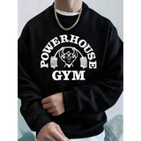 Powerhouse Gym Letter Printing Men Sweatshirts Winter Fleece Warm Hoodie Korean Loose Crewneck Pullovers Hip Hop Male Clothes