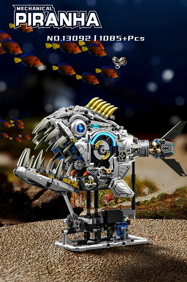 Mechanical Animal Technical Building Blocks, Light MOC Assembly Bricks, Shark Dragonfly Skull Piranha 4 Styles Adults Kids Gift