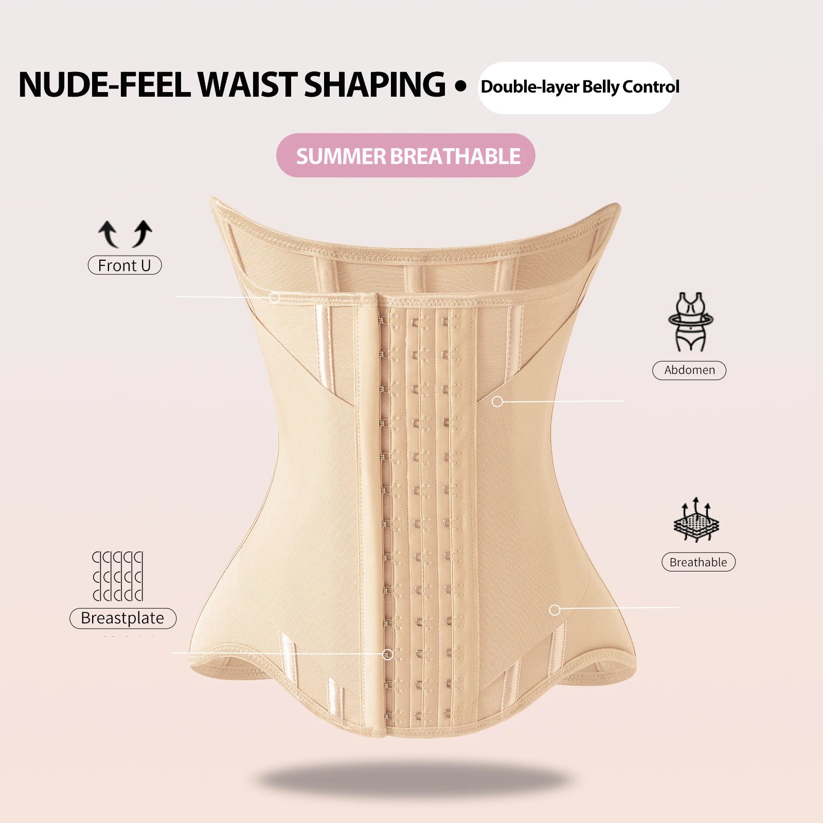 U-Shaped Steel-Boned Waist Trainer & Breast Lift Corset