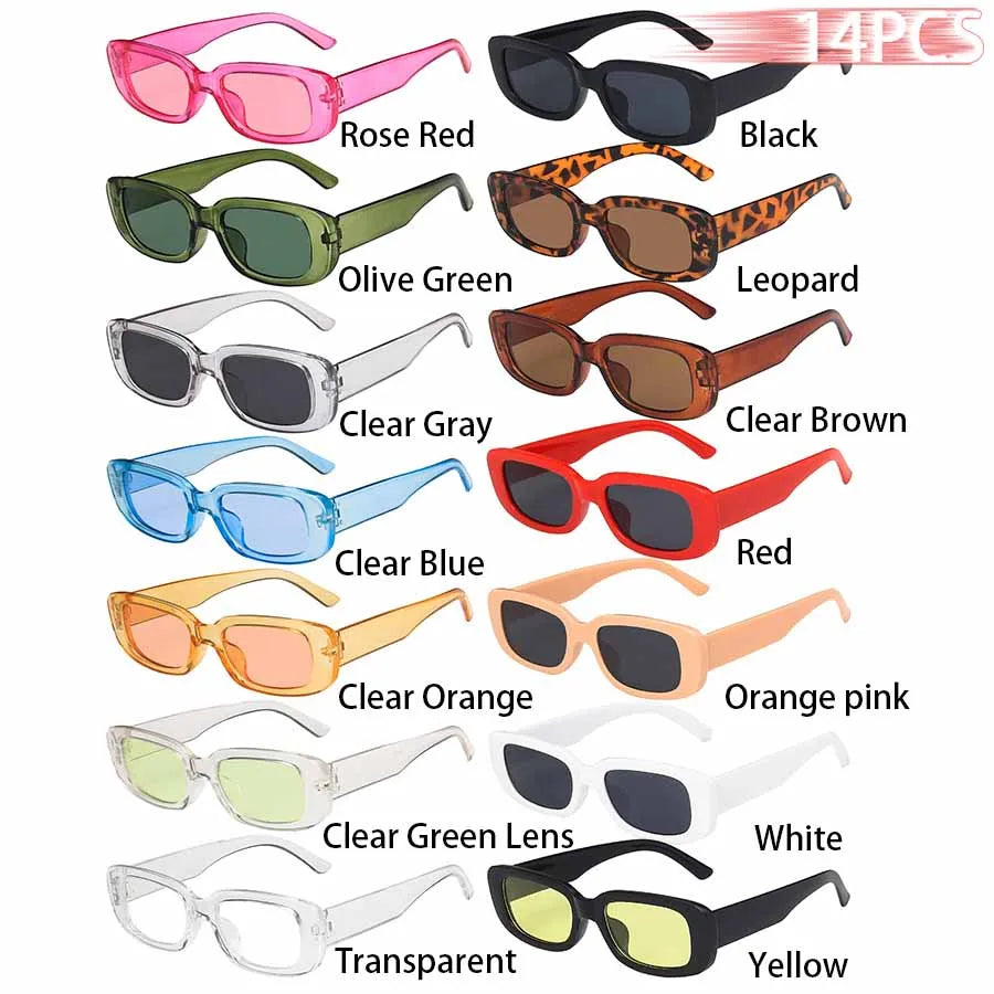 14-Piece Rectangle Sunglasses Set | Women's Vintage Eyewear