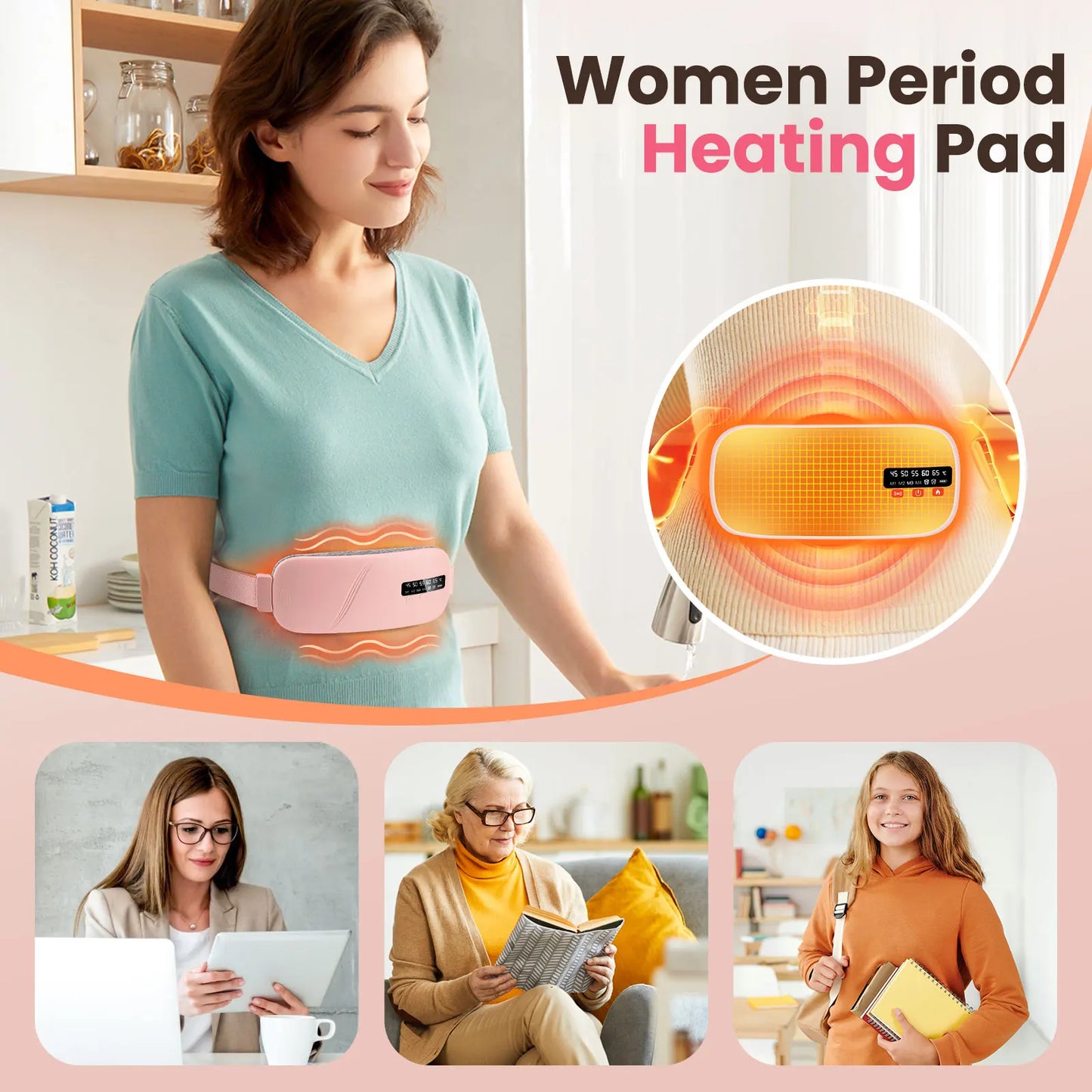 5-Mode Electric Heating & Vibration Waist Massage Belt – USA-Made Smart Menstrual Relief Pad for Period Cramps
