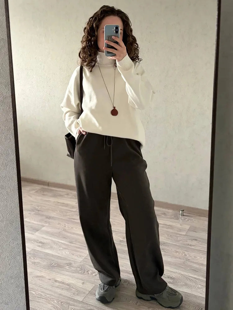 Autumn Burgundy Sweatpants Women Straight Leg Sport Pants Cotton Ladies Coffee Basic Joggers Wide Leg Women's Pants And Trousers