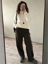 Autumn Burgundy Sweatpants Women Straight Leg Sport Pants Cotton Ladies Coffee Basic Joggers Wide Leg Women's Pants And Trousers