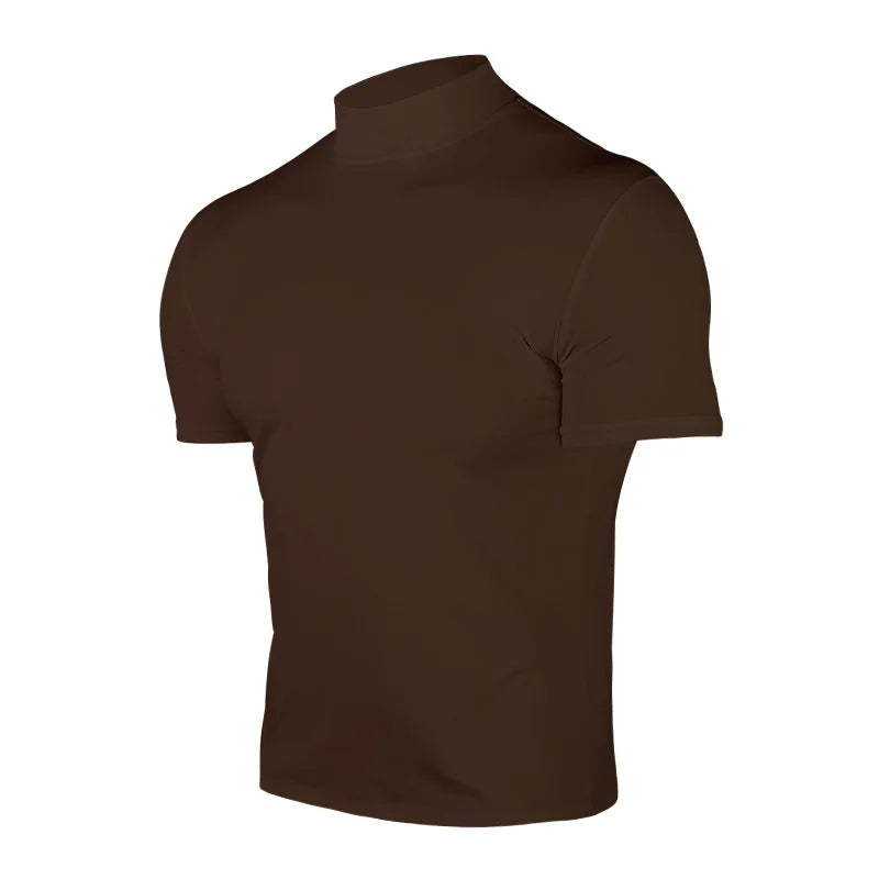 Men's compress T-shirts summer solid color short-sleeved men tops fashion yoga clothes men's tight turtleneck T-shirt
