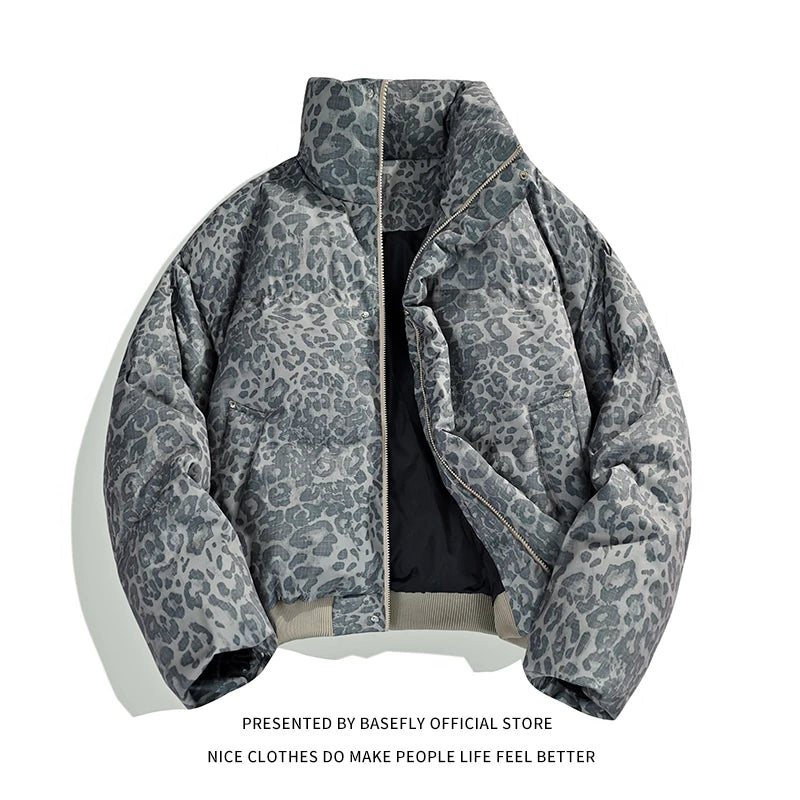 Unisex Graphic Puffer Jacket with Stand Collar