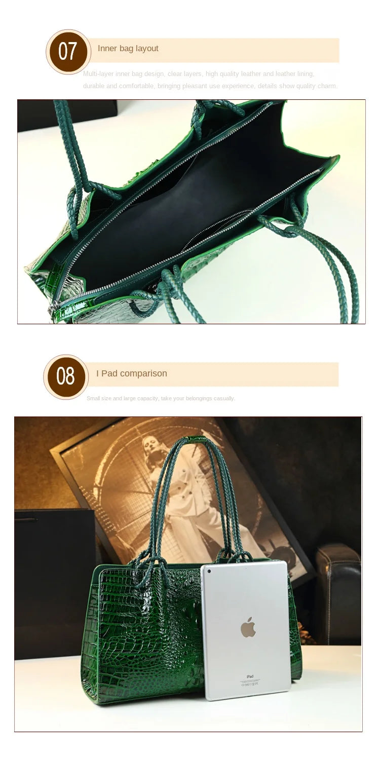 Luxury Genuine Leather Women's Bag Red Crocodile Pattern Ladies Handbags Tote Bag Fashion Travel Portable Shoulder Underarm Bags