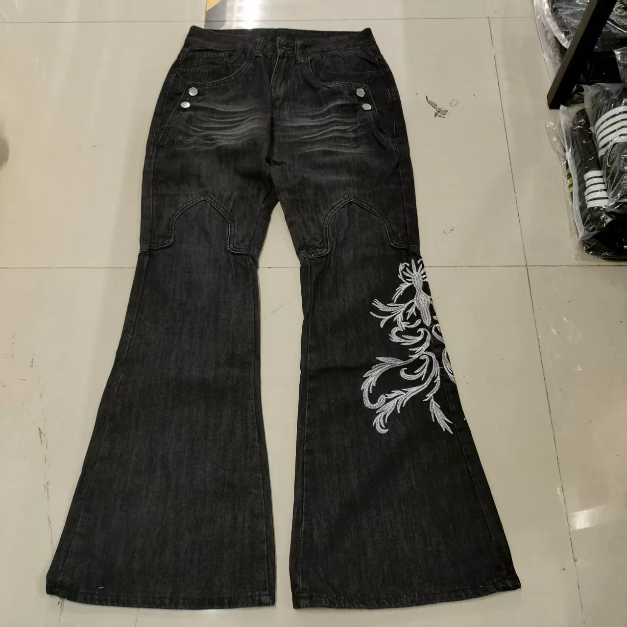 Harajuku Rock Punk High-Waist Embroidered Jeans