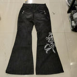Harajuku Rock Punk High-Waist Embroidered Jeans