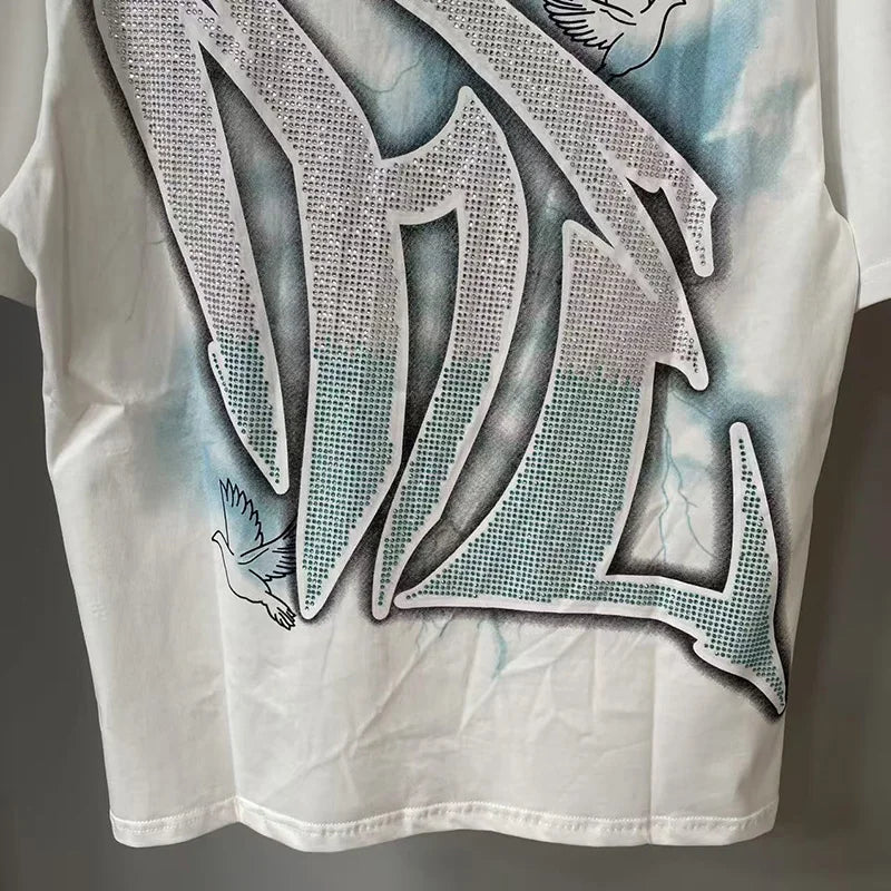 MIXED EMOTION Oversized Cotton Rhinestone T-Shirt