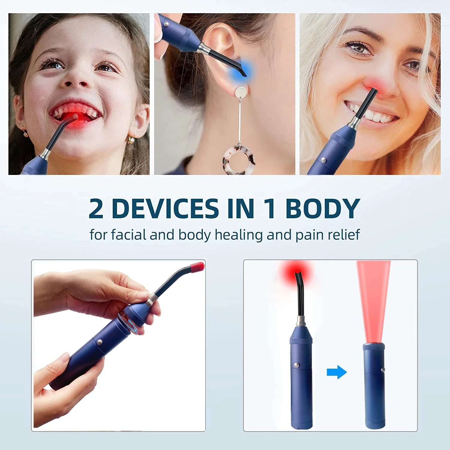 Handheld Red Infrared Light Therapy Wand, Portable Home Physiotherapy for Oral & Joint Care