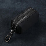 Portable Keychain Wallet for Men Women Large-Capacity Double Zipper Key Pouch Bag Suede Leather Key Case Unisex Coin Purse