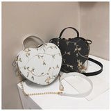 Female Sweet Lace Heart Round Handbags High Quality PU Leather Cross Body Bags for Women Small Fresh Flower Chain Shoulder Bags
