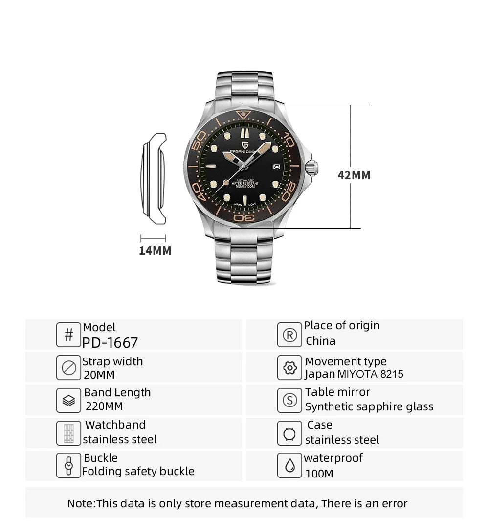 PAGANI DESIGN Men's Watches Luxury Automatic Watch For Men 2025 New 100M Waterproof Mechanical Wrist watch Men Sapphire crystal