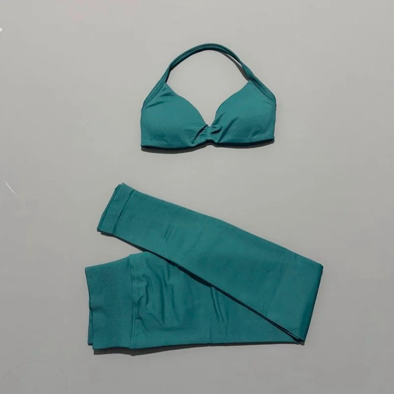 2Pcs HISTELLO Seamless Yoga Sports Set for Women Resistant Backless Bra Pilates Fitness Workout Running Leggings Gym Suit