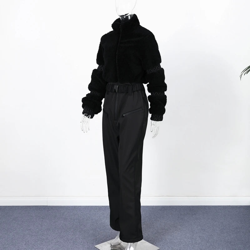 Windproof Faux Fur Ski Jumpsuit