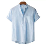 Men's Summer Cotton Linen T-shirt Beach Style Short SLeeve Henley Neck Vacation Hawaii Casual Lightweight Breathable Cozy Tops