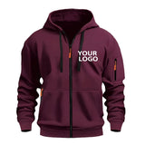 DIY Custom Logo Men's Casual Sports Hoodie Full-Zip Pocket Sweatshirt Fashion Arm Pocket Outdoor Long-Sleeve Pullover Hoodie