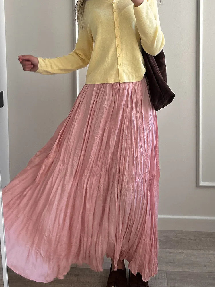 Women's Pleated Maxi Skirt – Elegant A-Line Beach Style