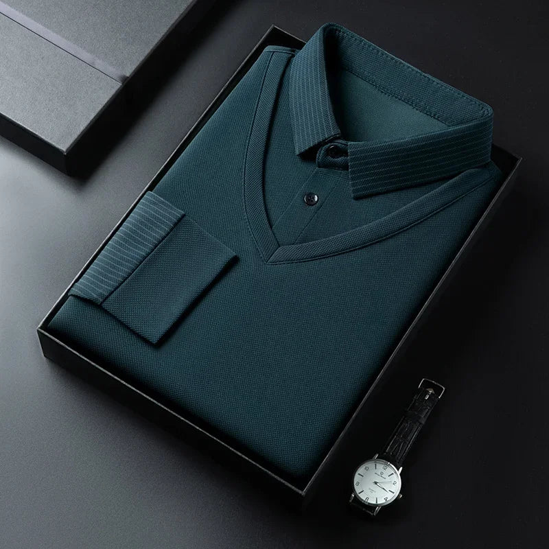 Men's Contrast Polo Shirt – Relaxed Long Sleeve Layered Look