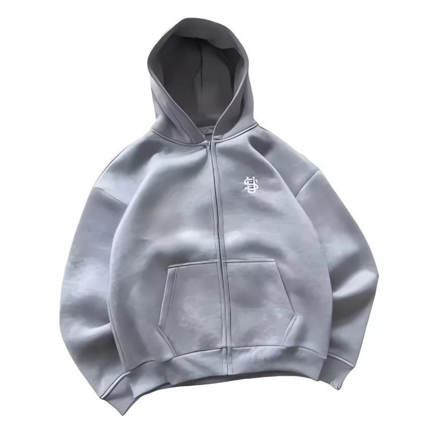 Y2K Embroidered Fleece Zip-Up Hoodie