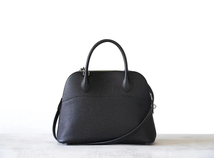 Premium Semi-handmade First-layer Cowhide Bowling Bag Portable Shoulder Large Shell Bag Commuting Temperament Versatile