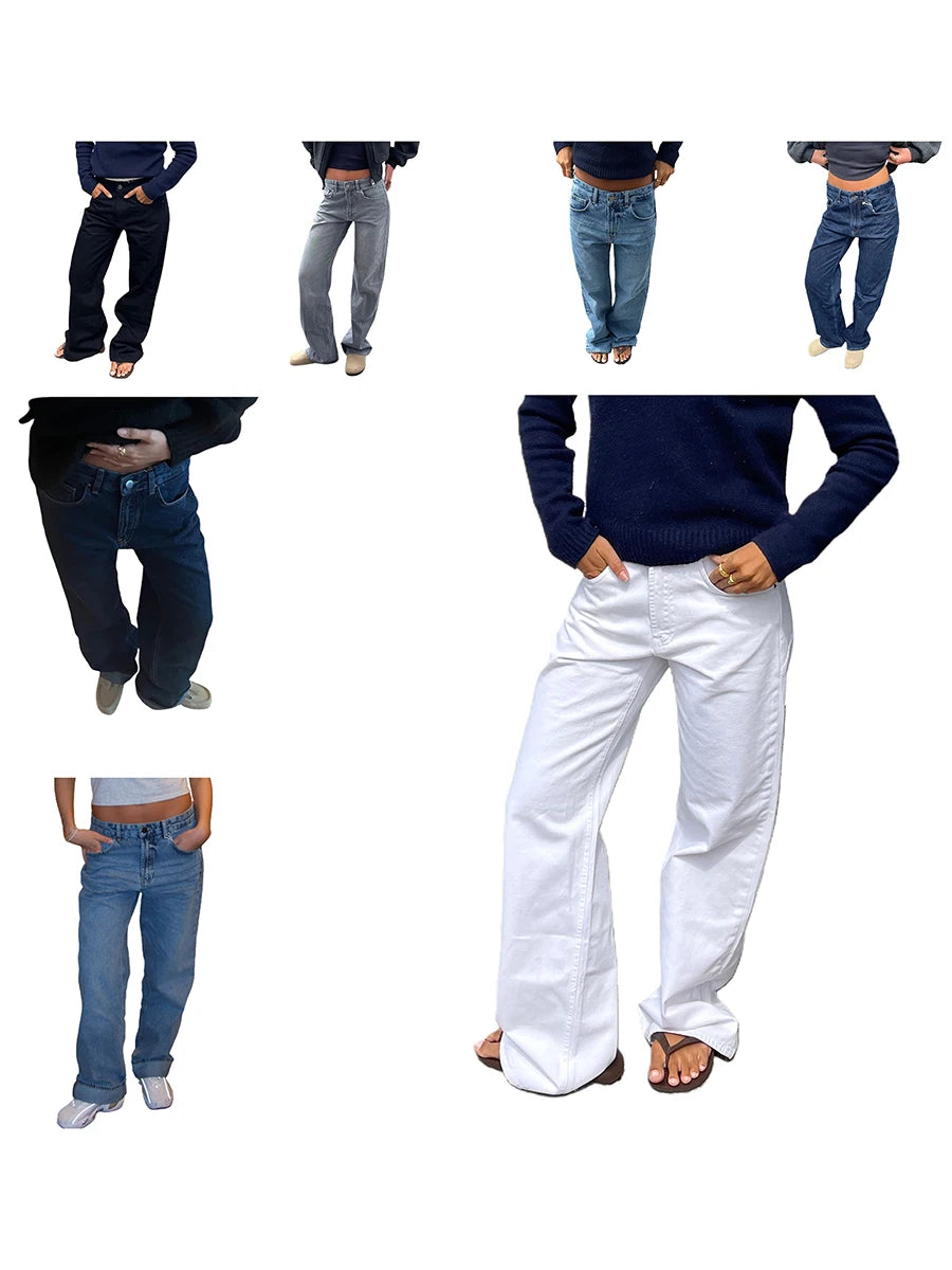 Women's Y2K Star Print Low-Rise Straight-Leg Jeans