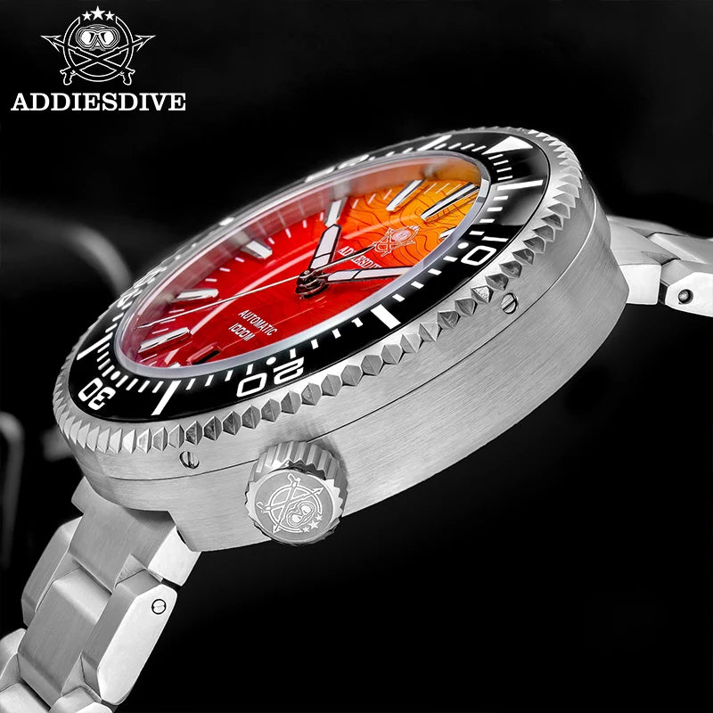 ADDIESDIVE Automatic Watches For Men 1000M Waterproof Sapphire Flame Clouds Texture Luxury BGW9 Luminous New AD2526 Diving Watch