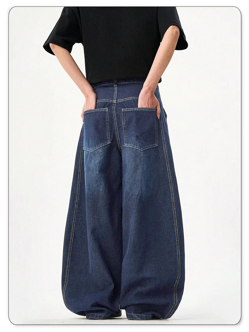 Unisex Blue Wide-Leg Balloon Jeans