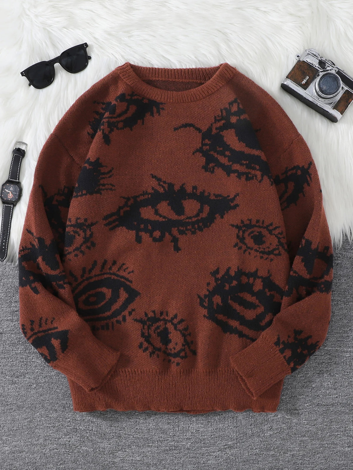 Men's Abstract Eye Jacquard Knit Sweater