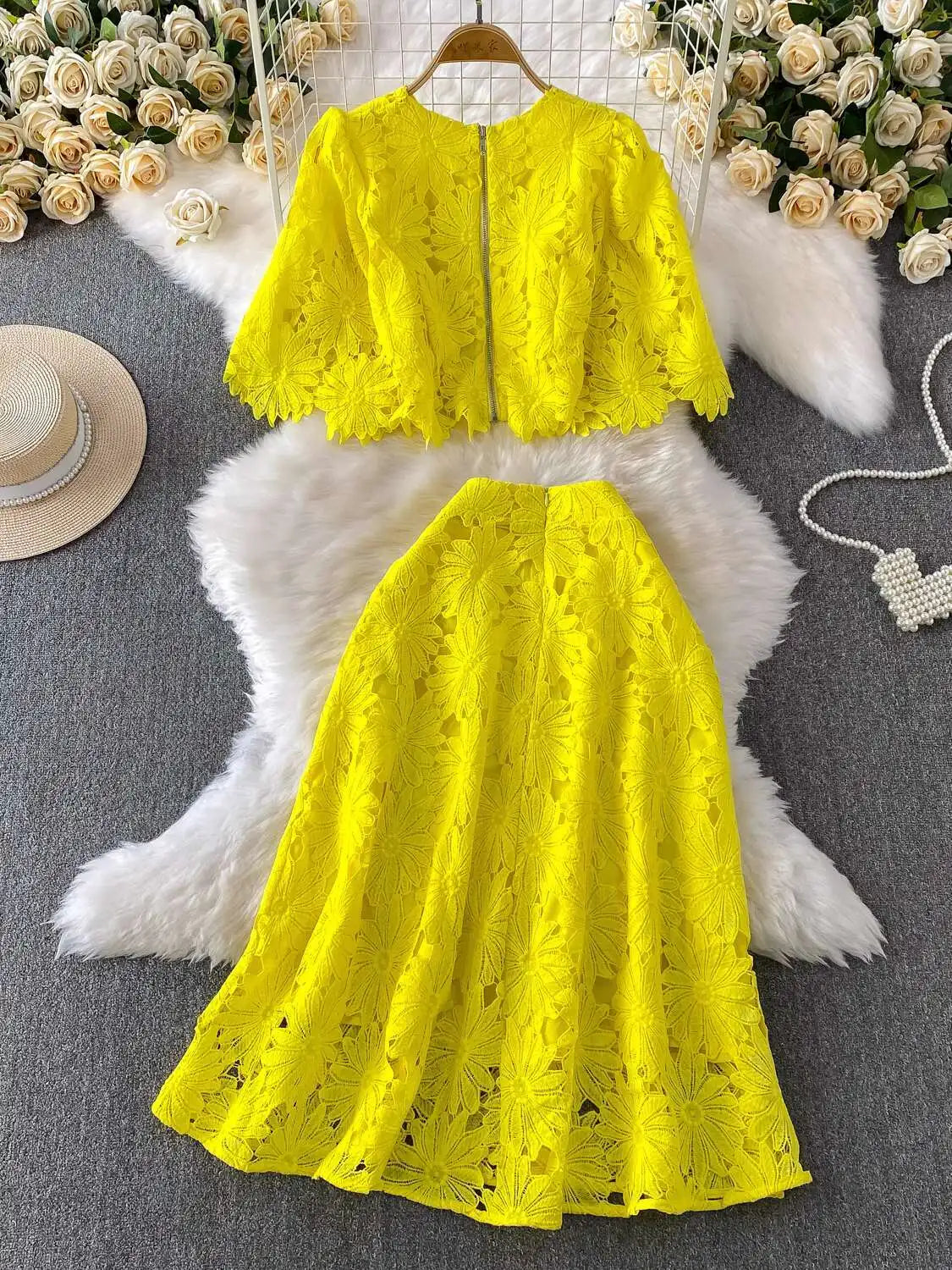 Elegant Crochet Embroidery 2-Piece Set