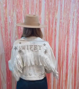 Custom Pearl & Rhinestone Bride Denim Jacket