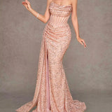 Rose Gold Sequin Strapless Mermaid Evening Gown