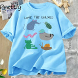 Love The Unloved Men Women T Shirt Funny Animal Pigeon Rat Frog T-shirt Loose Unisex Short Sleeve Tshirt Cotton Tees Streetwear
