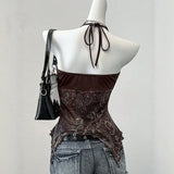 Women's Printed Mesh Halter Top