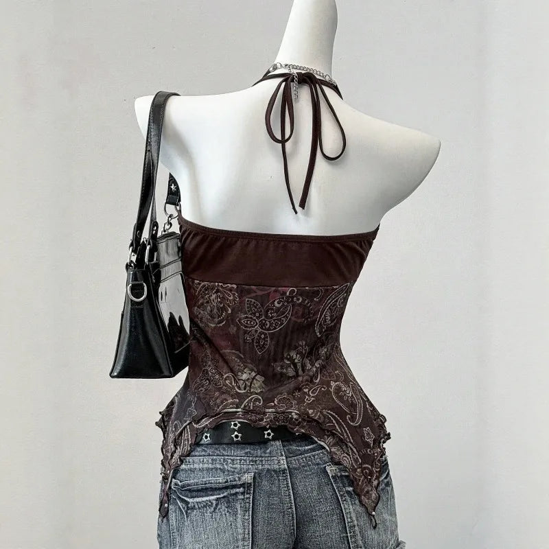 Women's Printed Mesh Halter Top