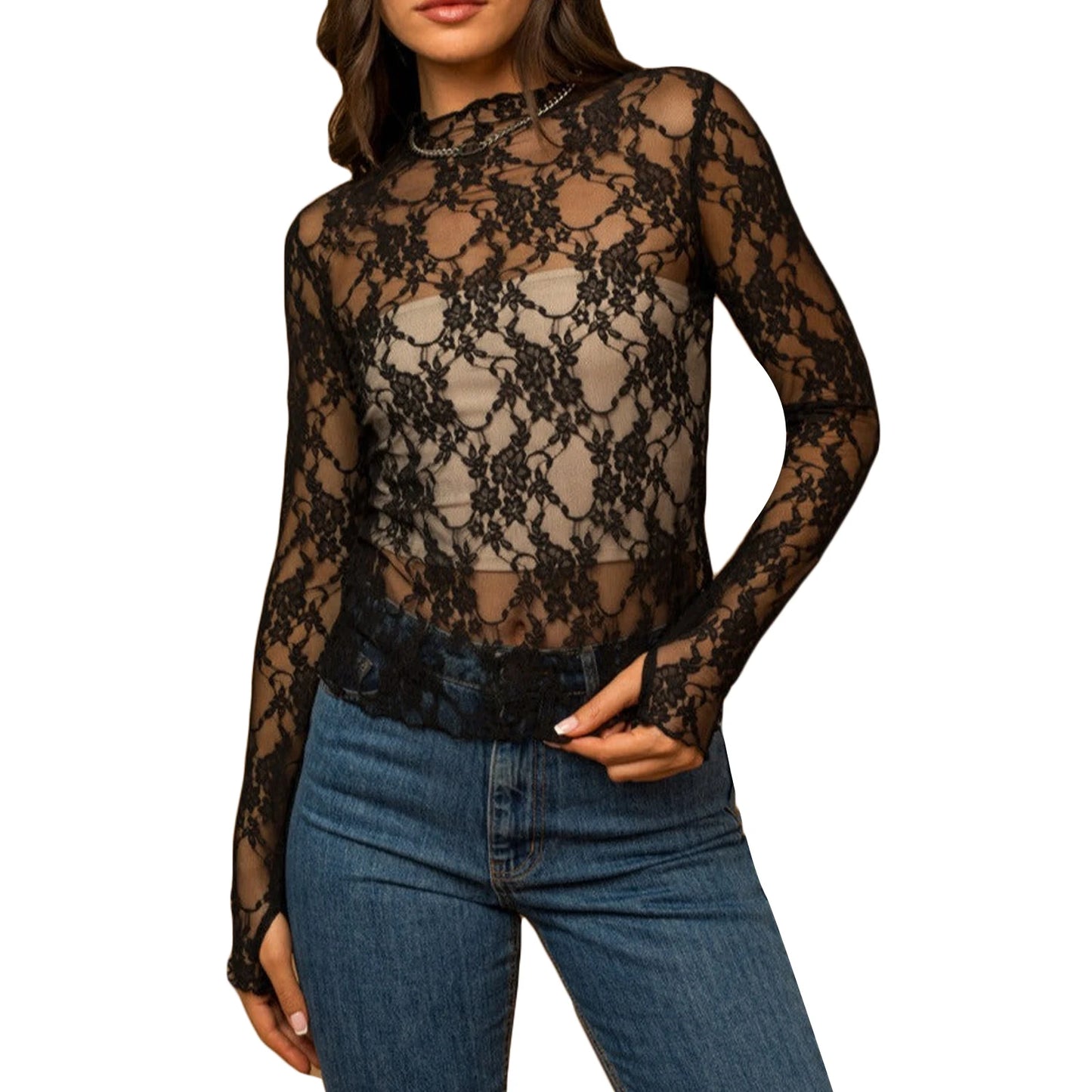 Y2K Floral Lace Mesh Top