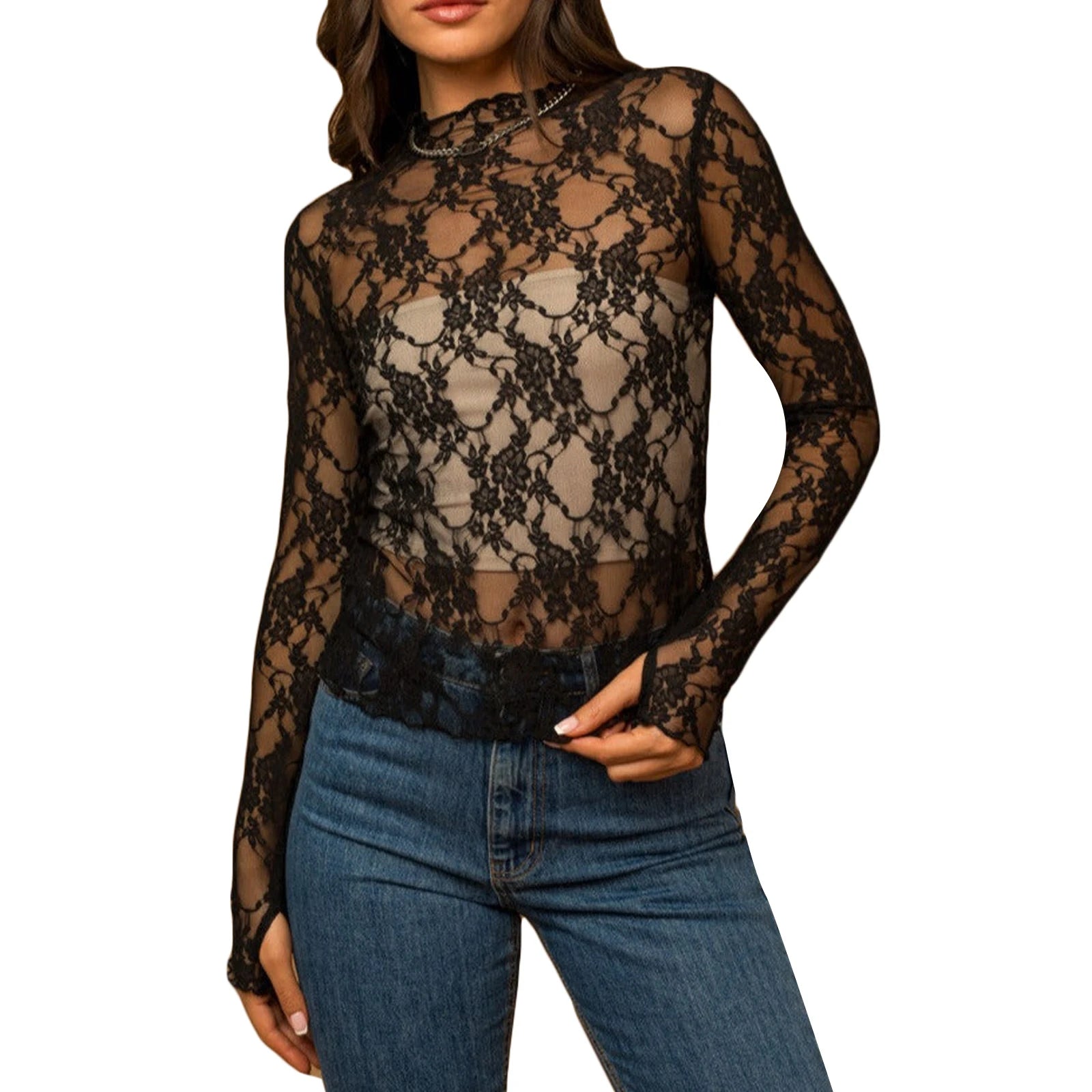 Y2K Floral Lace Mesh Top