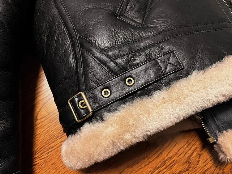 CC Shop Best.Mens High Quality 100% Natural Fur Jacket.Classic B3 Winter Warm Thick Leather Coat.100% Sheepskin with Wool.