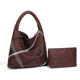 2025 Women Bag Luxury PU Leather Handbag Lady Fashion Handmade Knitting Tote Female Hand-woven Basket Shoulder Bag with Purse