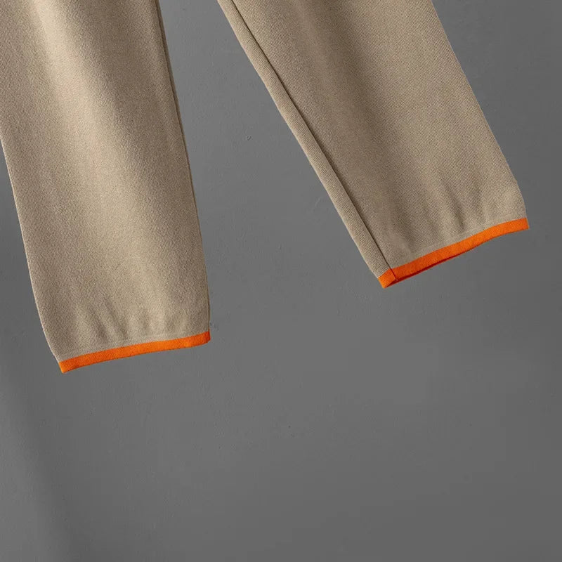 USA-Made Luxury Wool 2-Piece Set: Embroidered Horse Knit Jacket & Pants