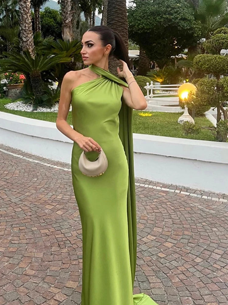 Elegant Ribbon Halter Maxi Dress