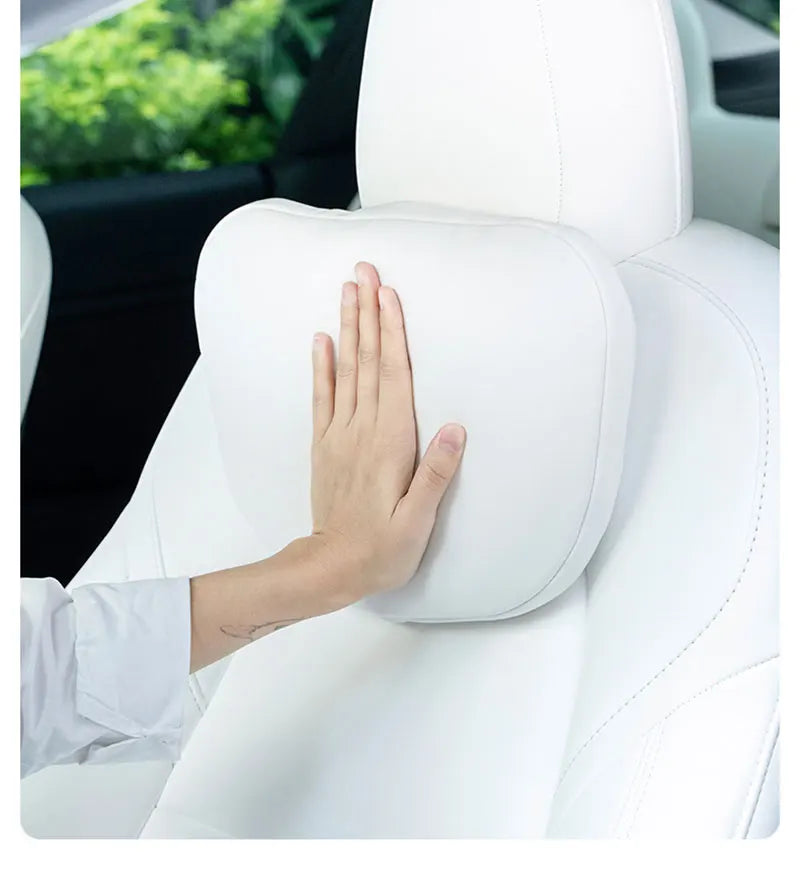 OULEX For Tesla Model 3 Y/Juniper Flocking/Leather Car Seat Neck Pillow Soft Memory Neck Pillow High-Quality Headrest Support